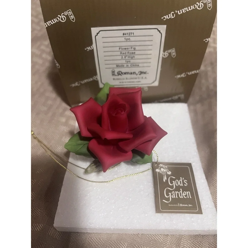 Rare ROMAN Inc. Flower Figurine Red ROSE Porcelain 3D in Box 3.25